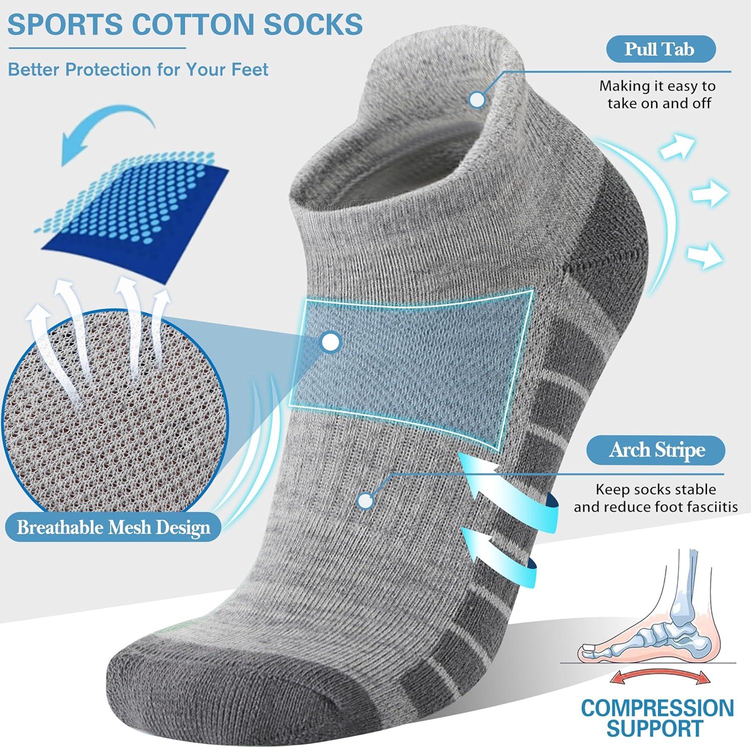 imageAnkle No Show Running Hiking Athletic Socks Sports Compression Cotton Cushioned Socks 6 Pairs for Women MenGrey Series