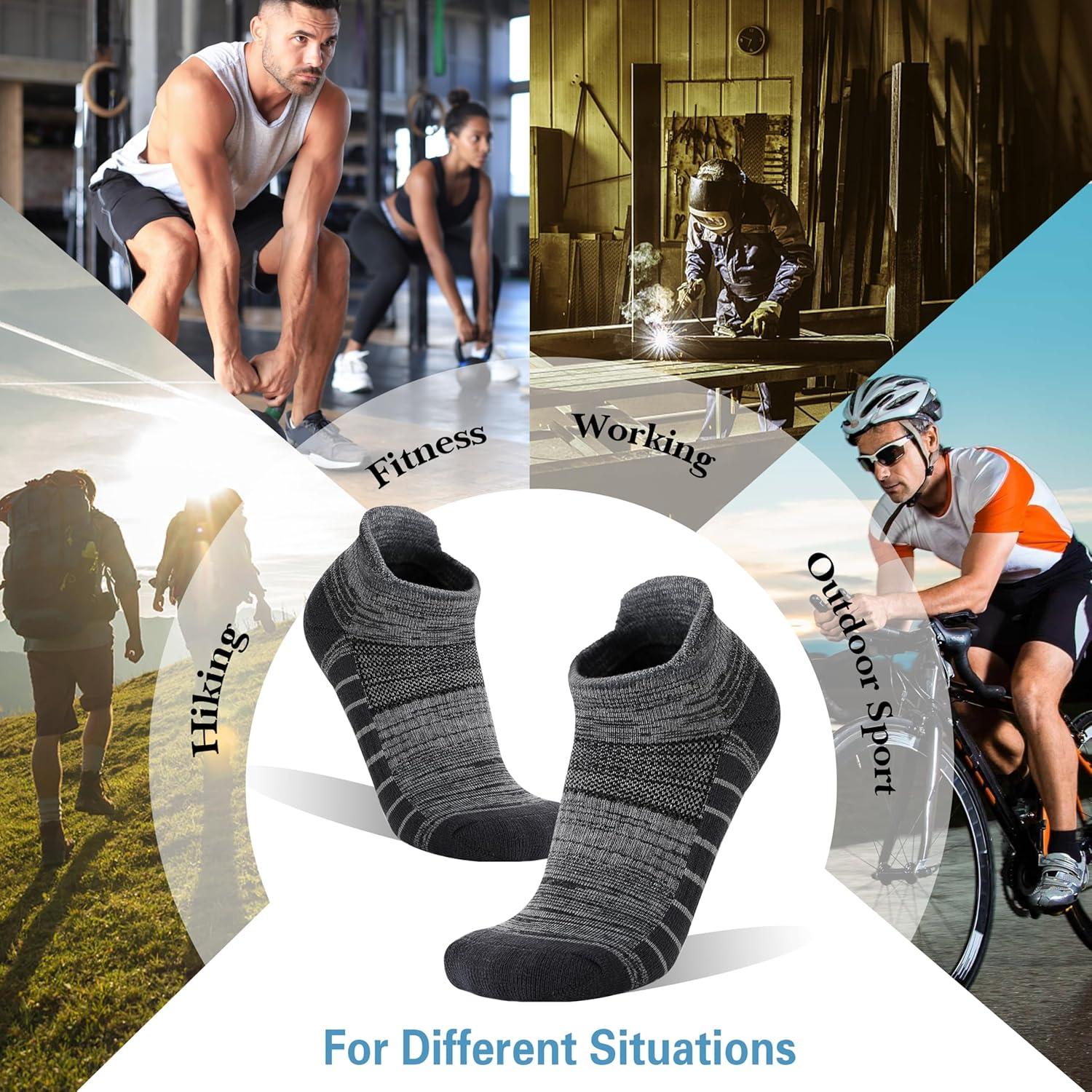 imageAnkle No Show Running Hiking Athletic Socks Sports Compression Cotton Cushioned Socks 6 Pairs for Women MenGrey Series