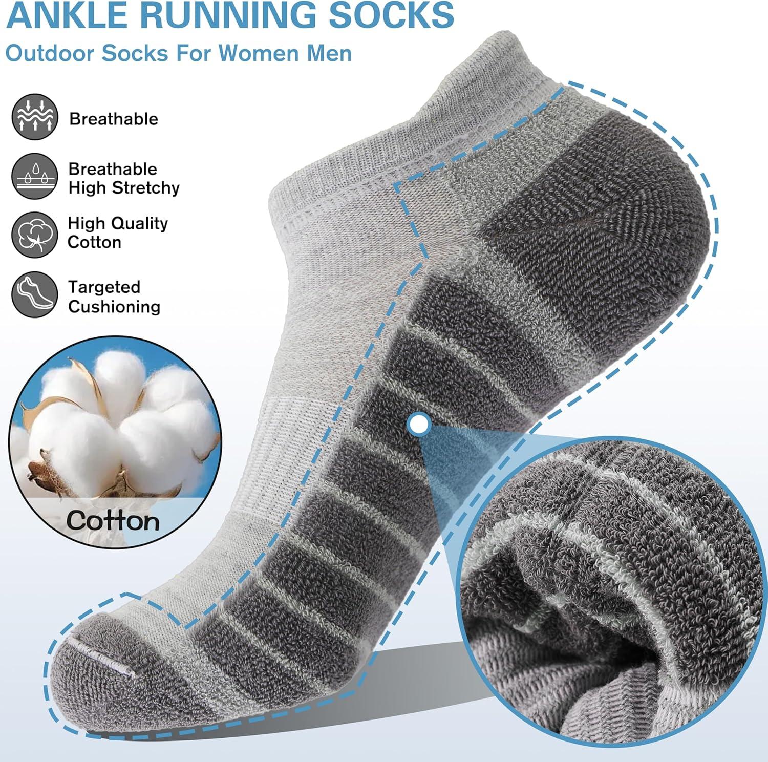 imageAnkle No Show Running Hiking Athletic Socks Sports Compression Cotton Cushioned Socks 6 Pairs for Women MenGrey Series