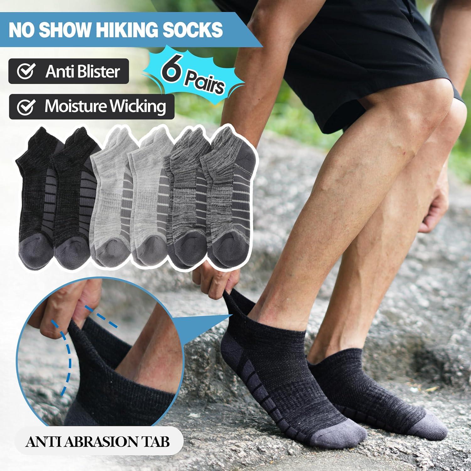 imageAnkle No Show Running Hiking Athletic Socks Sports Compression Cotton Cushioned Socks 6 Pairs for Women MenGrey Series