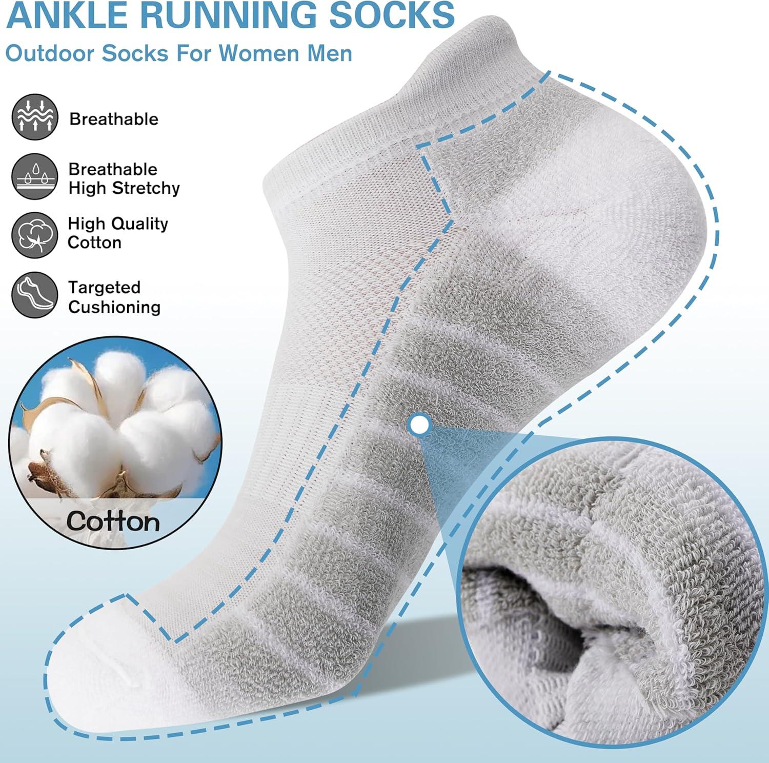 imageAnkle No Show Running Hiking Athletic Socks Sports Compression Cotton Cushioned Socks 6 Pairs for Women MenGrey White