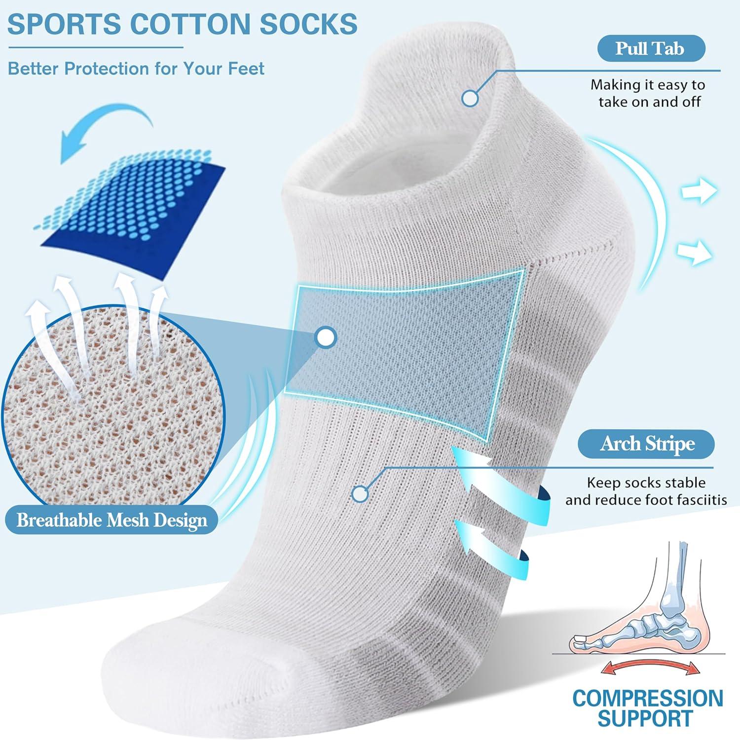 imageAnkle No Show Running Hiking Athletic Socks Sports Compression Cotton Cushioned Socks 6 Pairs for Women MenGrey White