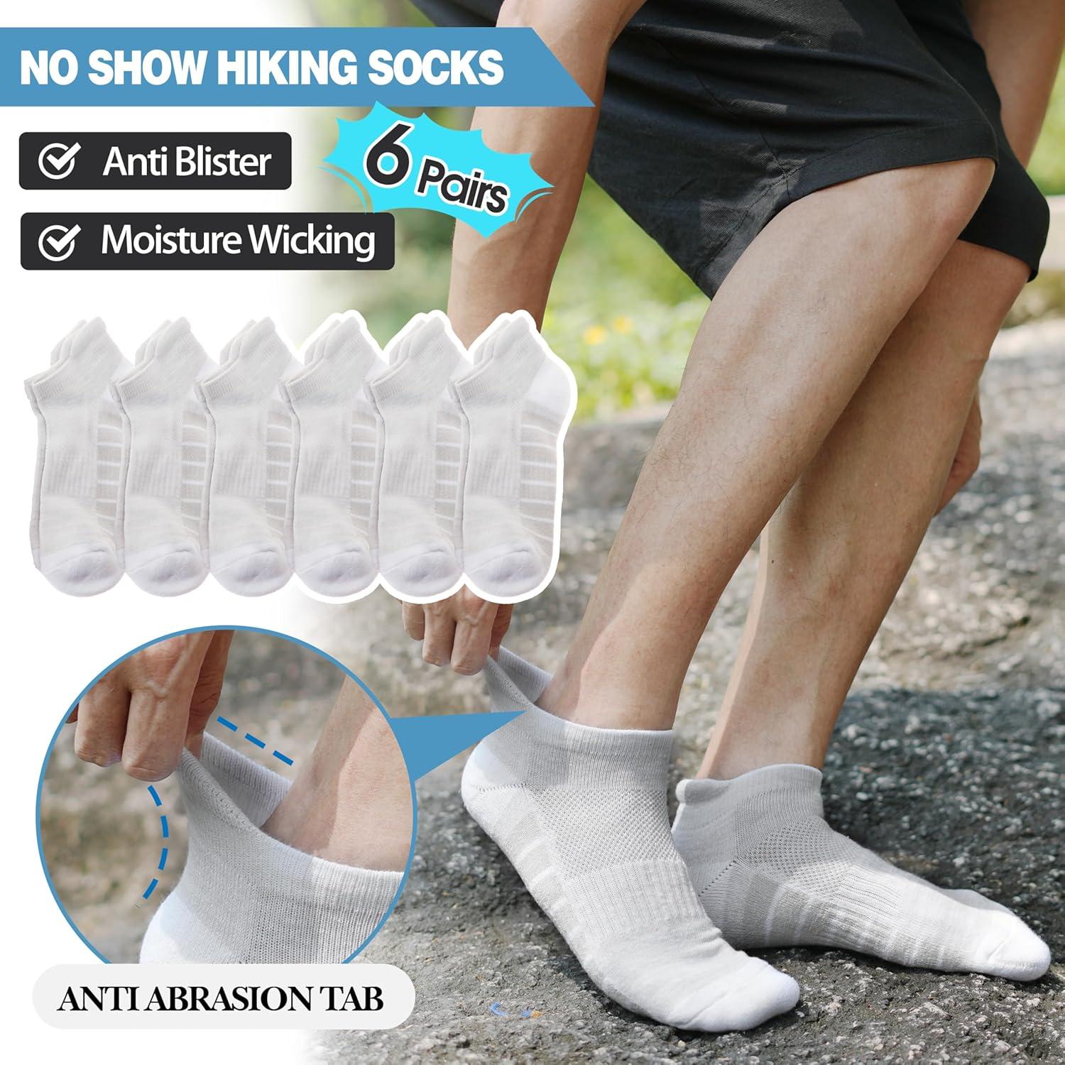 imageAnkle No Show Running Hiking Athletic Socks Sports Compression Cotton Cushioned Socks 6 Pairs for Women MenGrey White