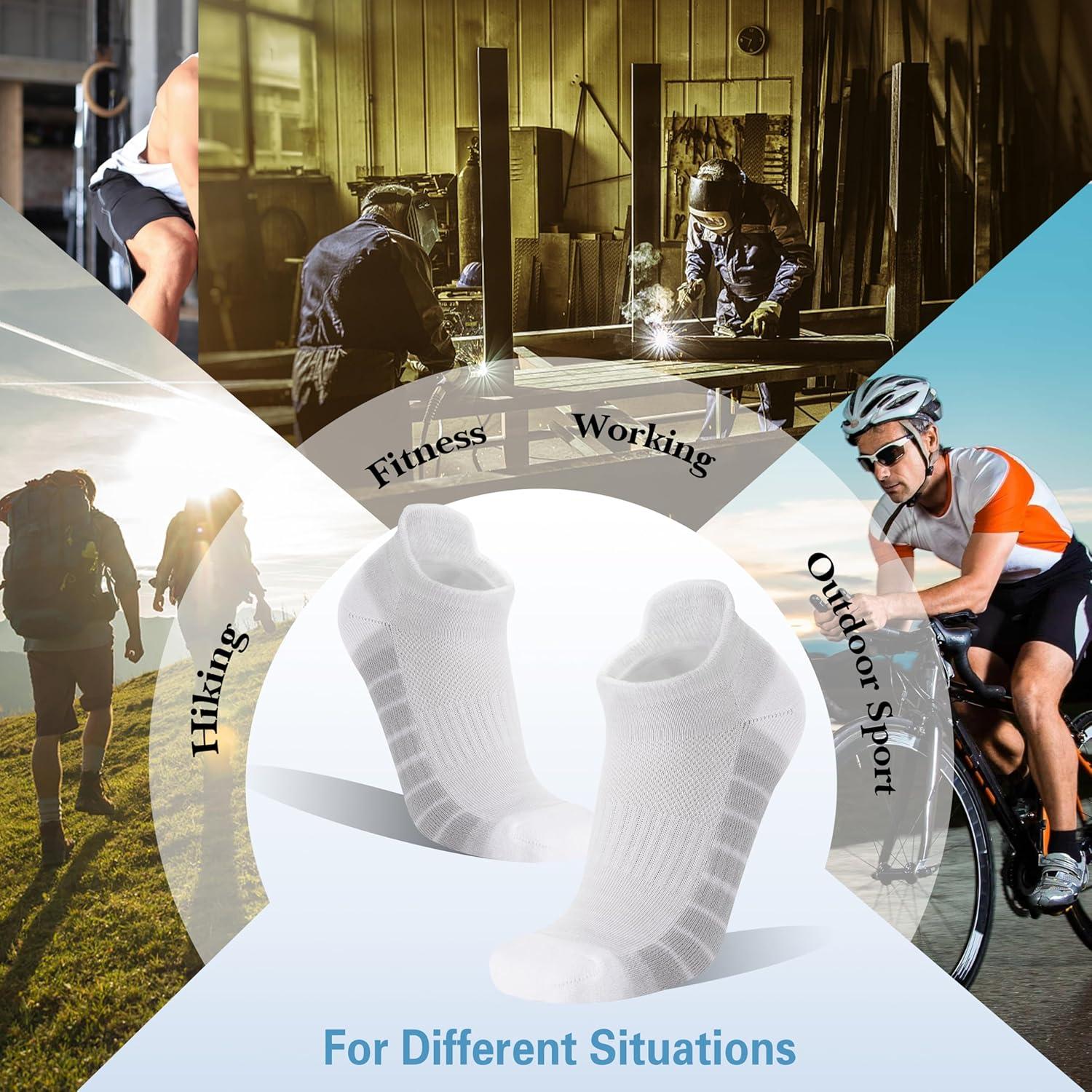 imageAnkle No Show Running Hiking Athletic Socks Sports Compression Cotton Cushioned Socks 6 Pairs for Women MenGrey White