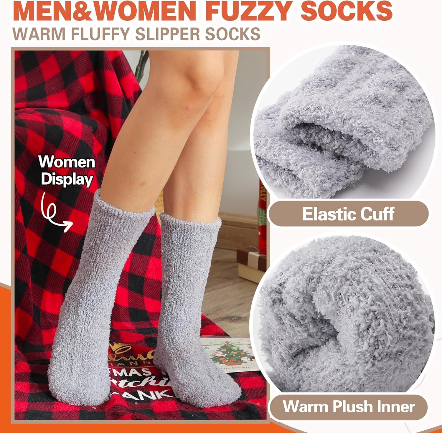imageFuzzy Socks Fluffy Thick Warm Winter Soft Cozy Plush Sleep Home Fleece Cabin Soft House Socks for Women MenBlack Grey White