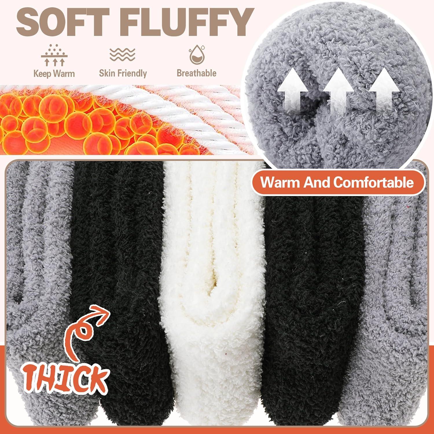imageFuzzy Socks Fluffy Thick Warm Winter Soft Cozy Plush Sleep Home Fleece Cabin Soft House Socks for Women MenBlack Grey White