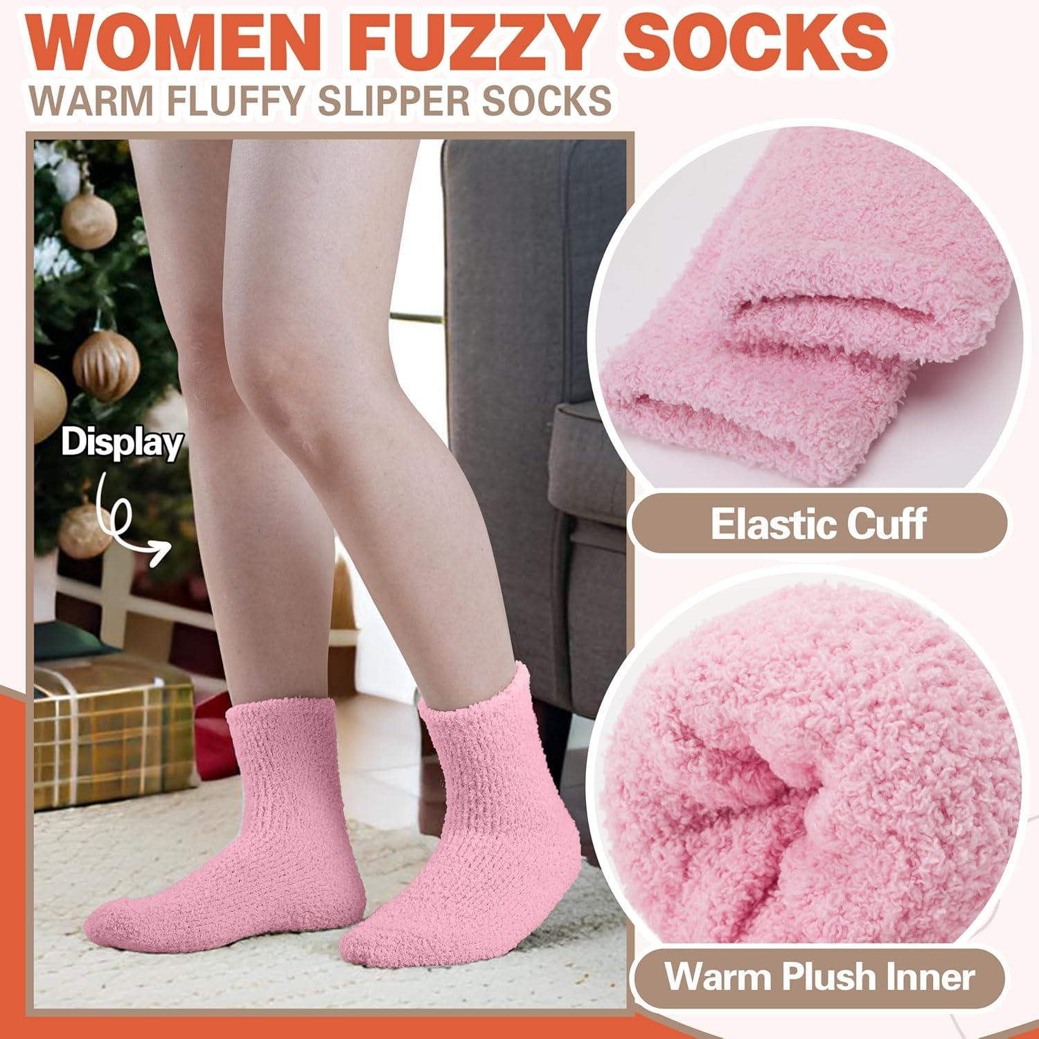 imageFuzzy Socks Fluffy Thick Warm Winter Soft Cozy Plush Sleep Home Fleece Cabin Soft House Socks for Women MenBright Colors