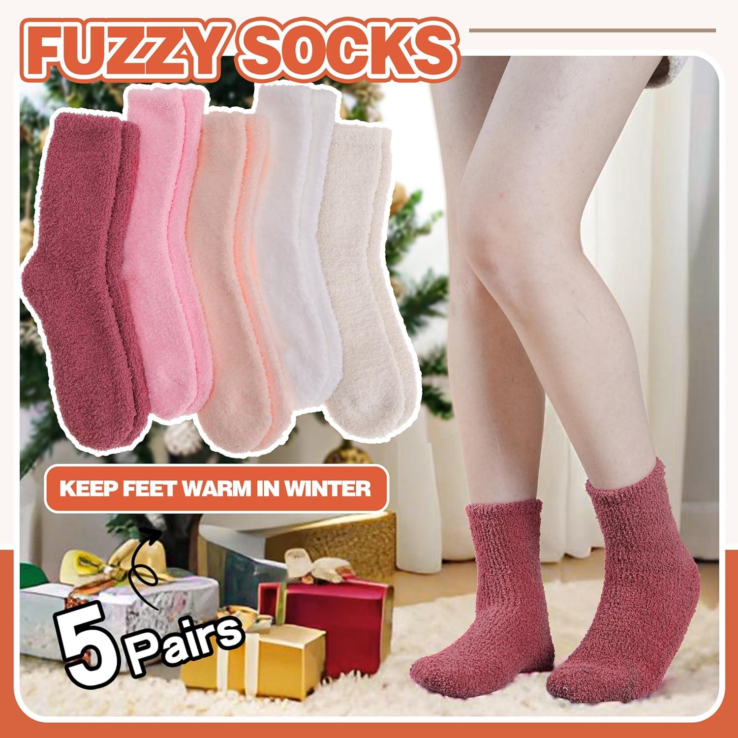 imageFuzzy Socks Fluffy Thick Warm Winter Soft Cozy Plush Sleep Home Fleece Cabin Soft House Socks for Women MenBright Colors
