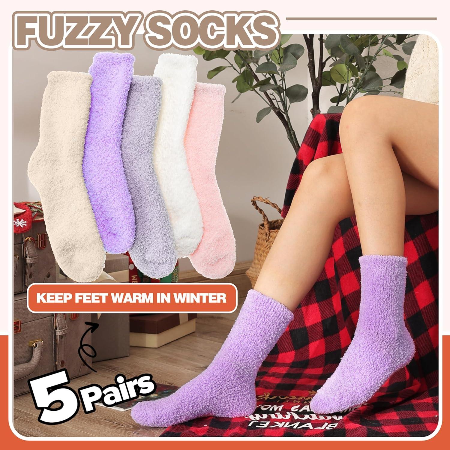 imageFuzzy Socks Fluffy Thick Warm Winter Soft Cozy Plush Sleep Home Fleece Cabin Soft House Socks for Women MenCandy Colors