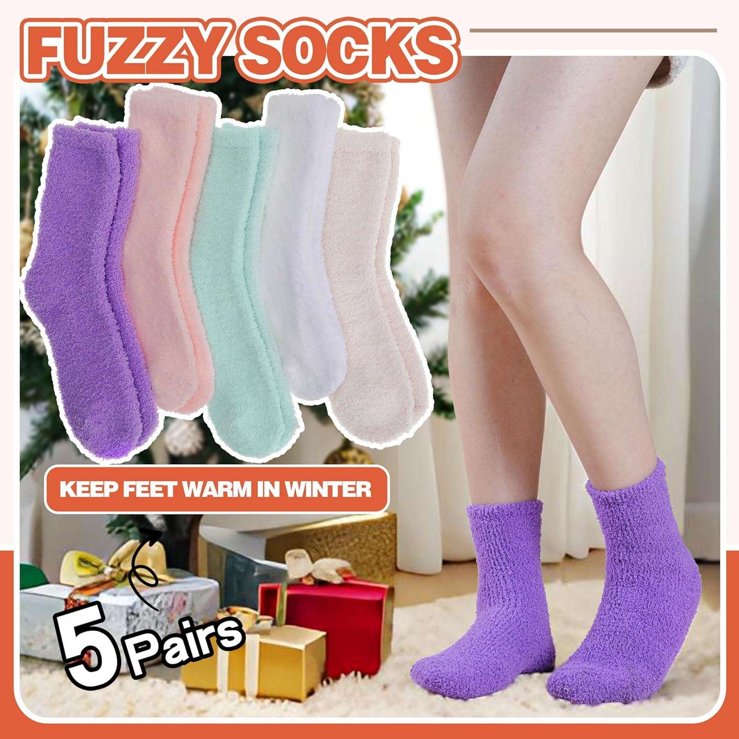 imageFuzzy Socks Fluffy Thick Warm Winter Soft Cozy Plush Sleep Home Fleece Cabin Soft House Socks for Women MenLight Colors