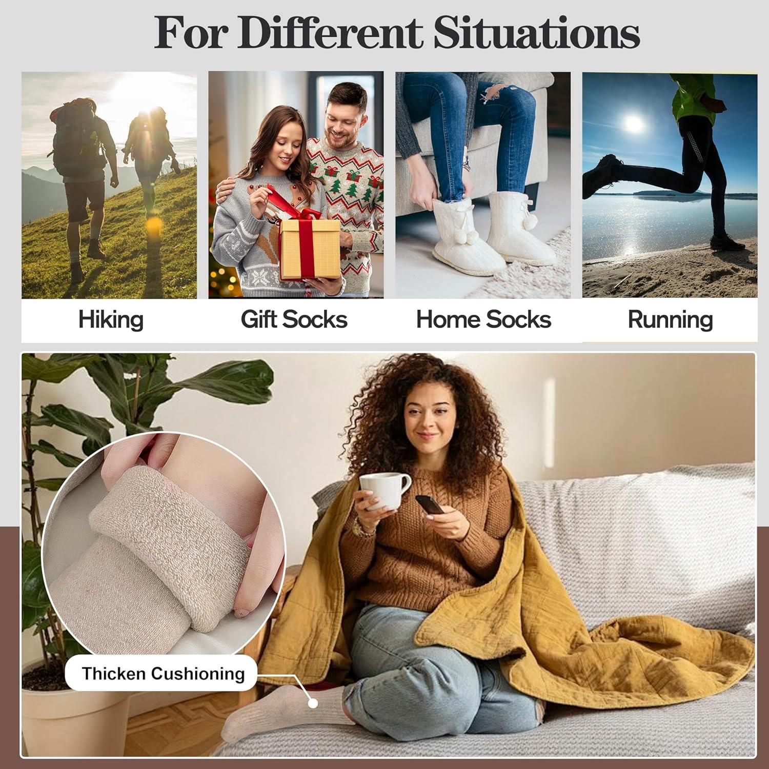 imageMOGGEI 5 Pairs Womens Merino Wool Socks Hiking Warm Winter Thick Thermal Crew Cozy Cabin Ladies Gift Comfy Boot Work SocksBeigeLight CoffeeGreyDark GreyBlack