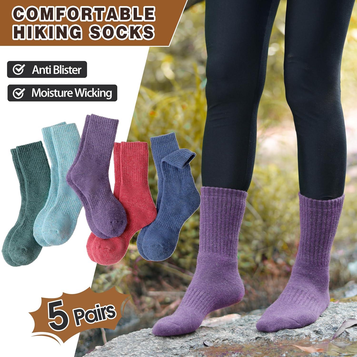 imageMOGGEI 5 Pairs Womens Merino Wool Socks Hiking Warm Winter Thick Thermal Crew Cozy Cabin Ladies Gift Comfy Boot Work SocksColor Series