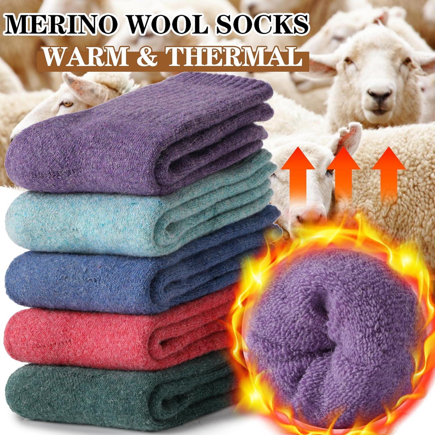 imageMOGGEI 5 Pairs Womens Merino Wool Socks Hiking Warm Winter Thick Thermal Crew Cozy Cabin Ladies Gift Comfy Boot Work SocksColor Series