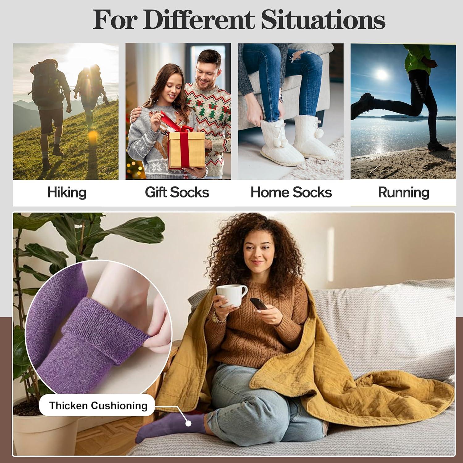 imageMOGGEI 5 Pairs Womens Merino Wool Socks Hiking Warm Winter Thick Thermal Crew Cozy Cabin Ladies Gift Comfy Boot Work SocksColor Series