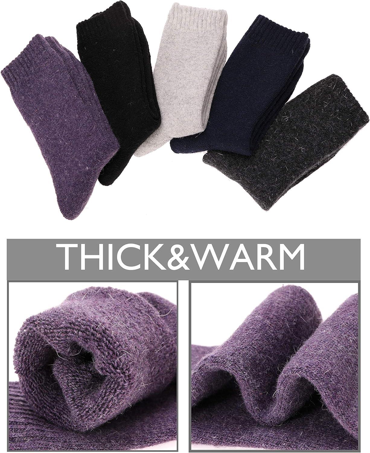 imageMOGGEI 5 Pairs Womens Merino Wool Socks Hiking Warm Winter Thick Thermal Crew Cozy Cabin Ladies Gift Comfy Boot Work SocksSolid Color B