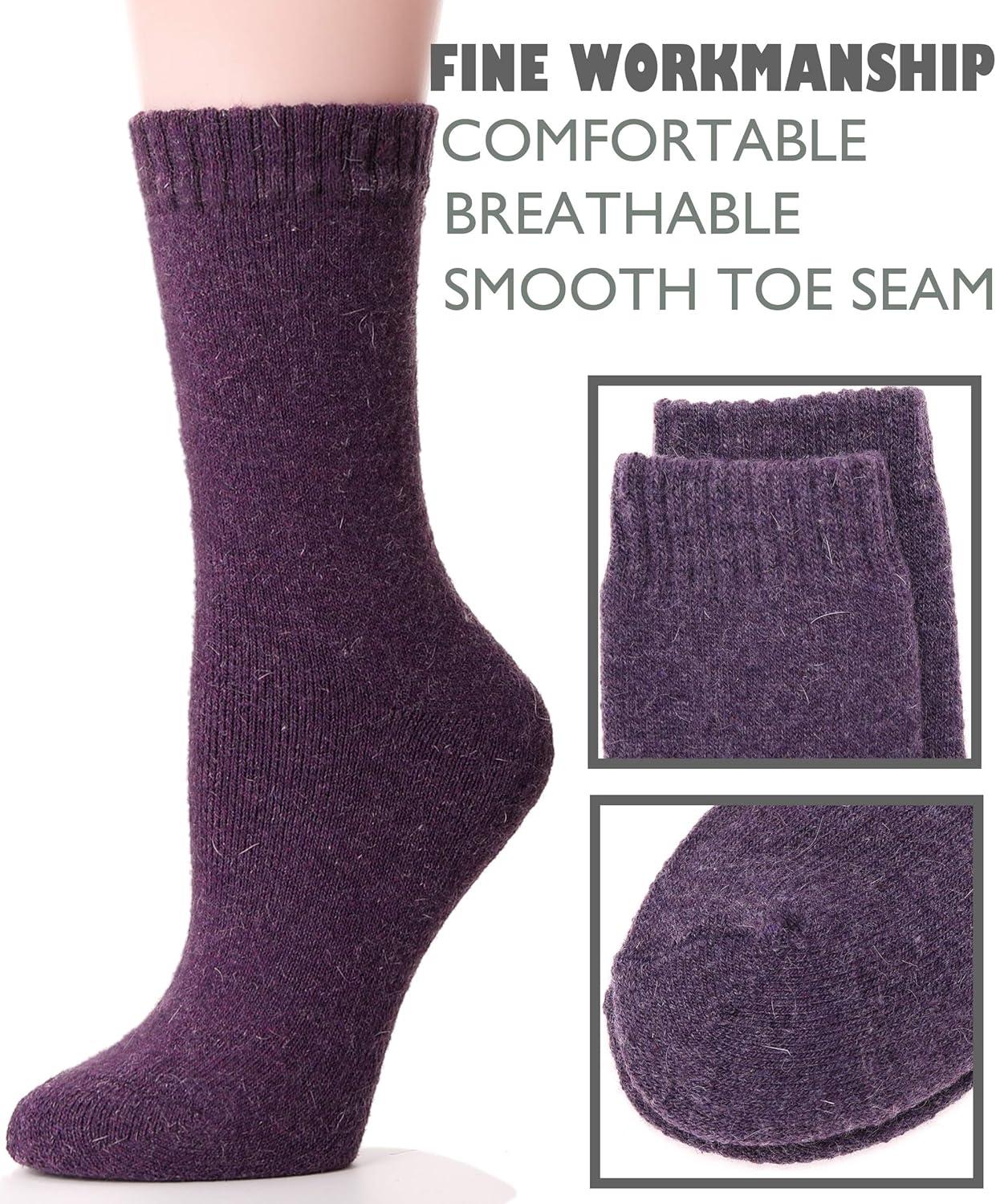 imageMOGGEI 5 Pairs Womens Merino Wool Socks Hiking Warm Winter Thick Thermal Crew Cozy Cabin Ladies Gift Comfy Boot Work SocksSolid Color B