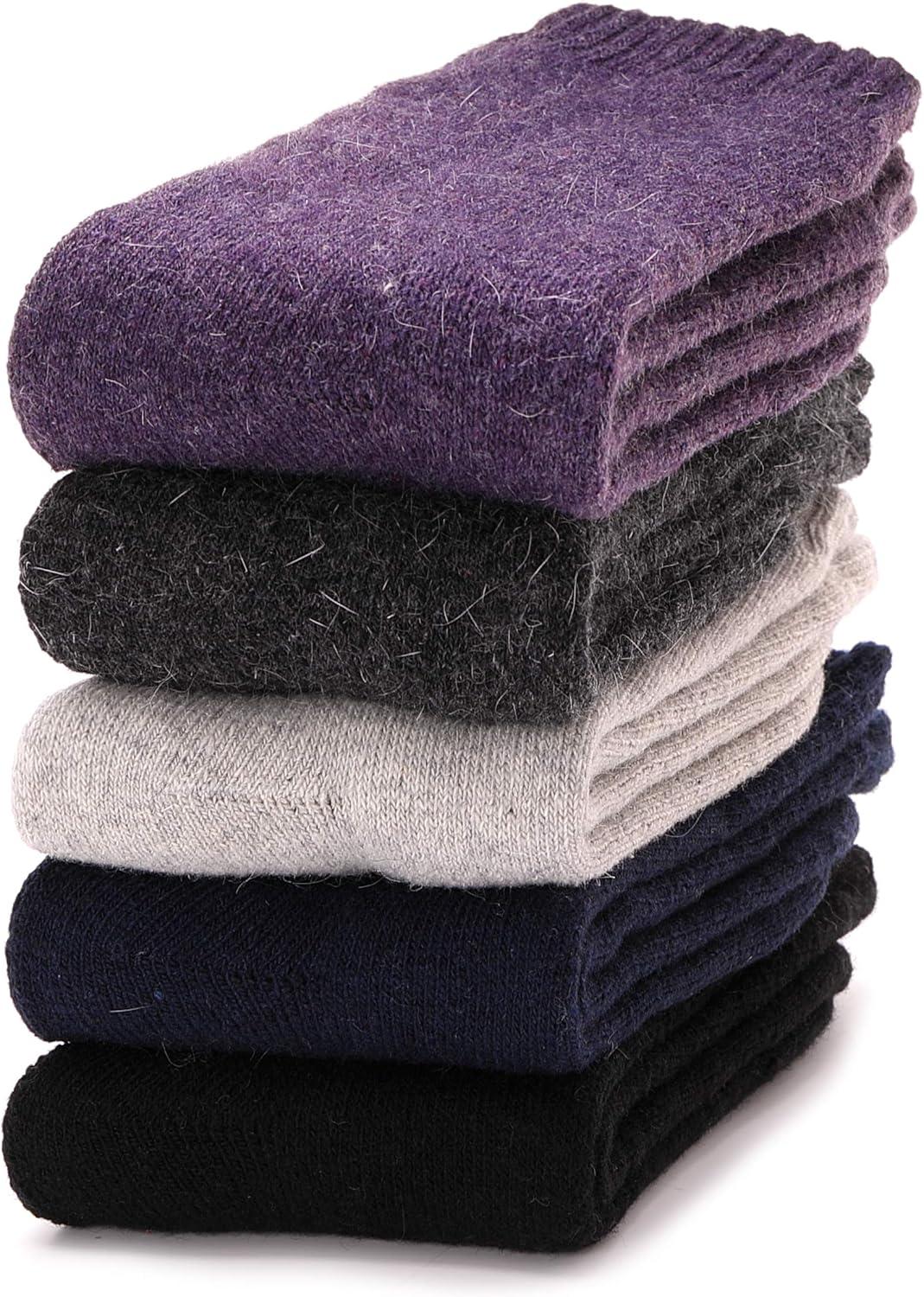 imageMOGGEI 5 Pairs Womens Merino Wool Socks Hiking Warm Winter Thick Thermal Crew Cozy Cabin Ladies Gift Comfy Boot Work SocksSolid Color B