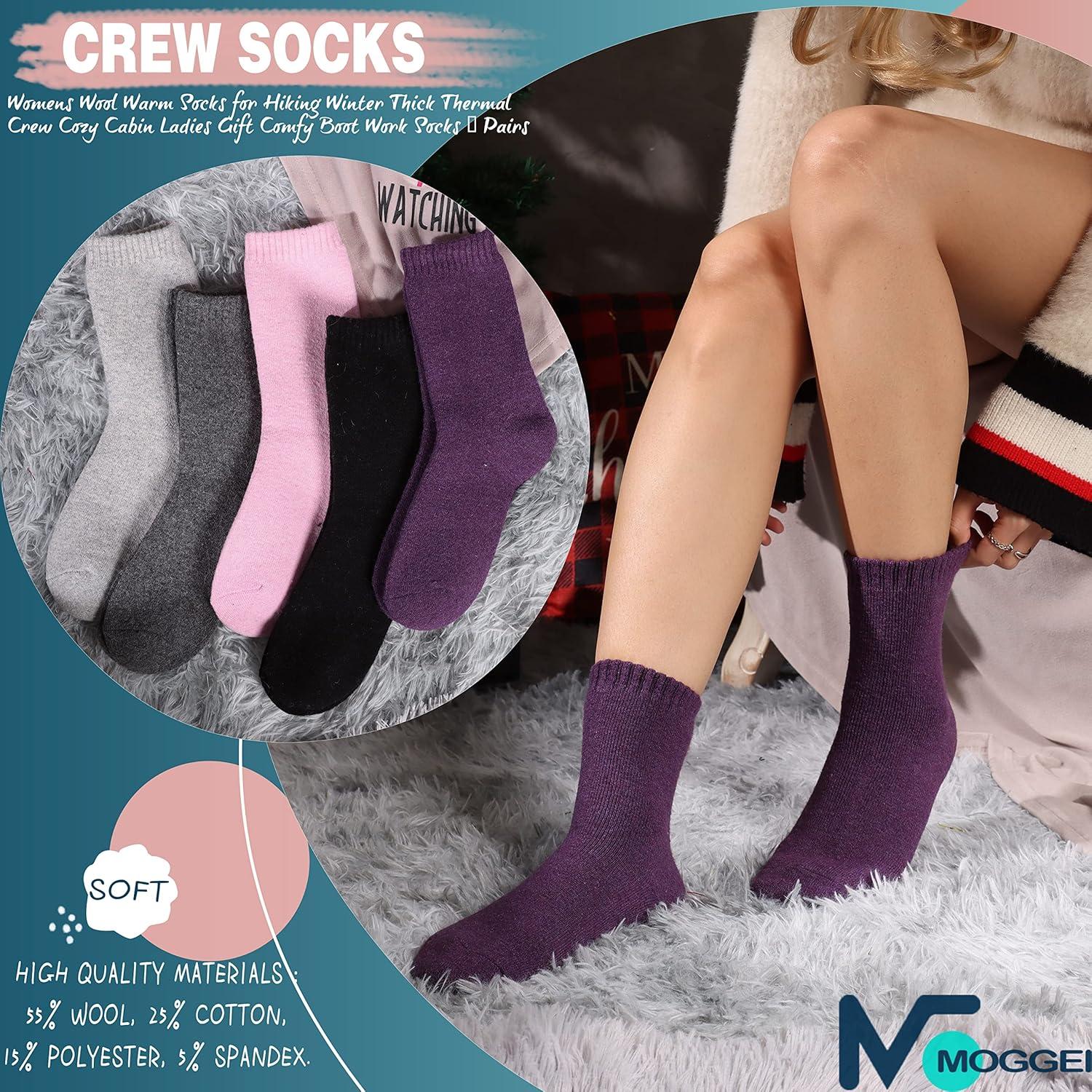 imageMOGGEI 5 Pairs Womens Merino Wool Socks Hiking Warm Winter Thick Thermal Crew Cozy Cabin Ladies Gift Comfy Boot Work SocksSolid Color a