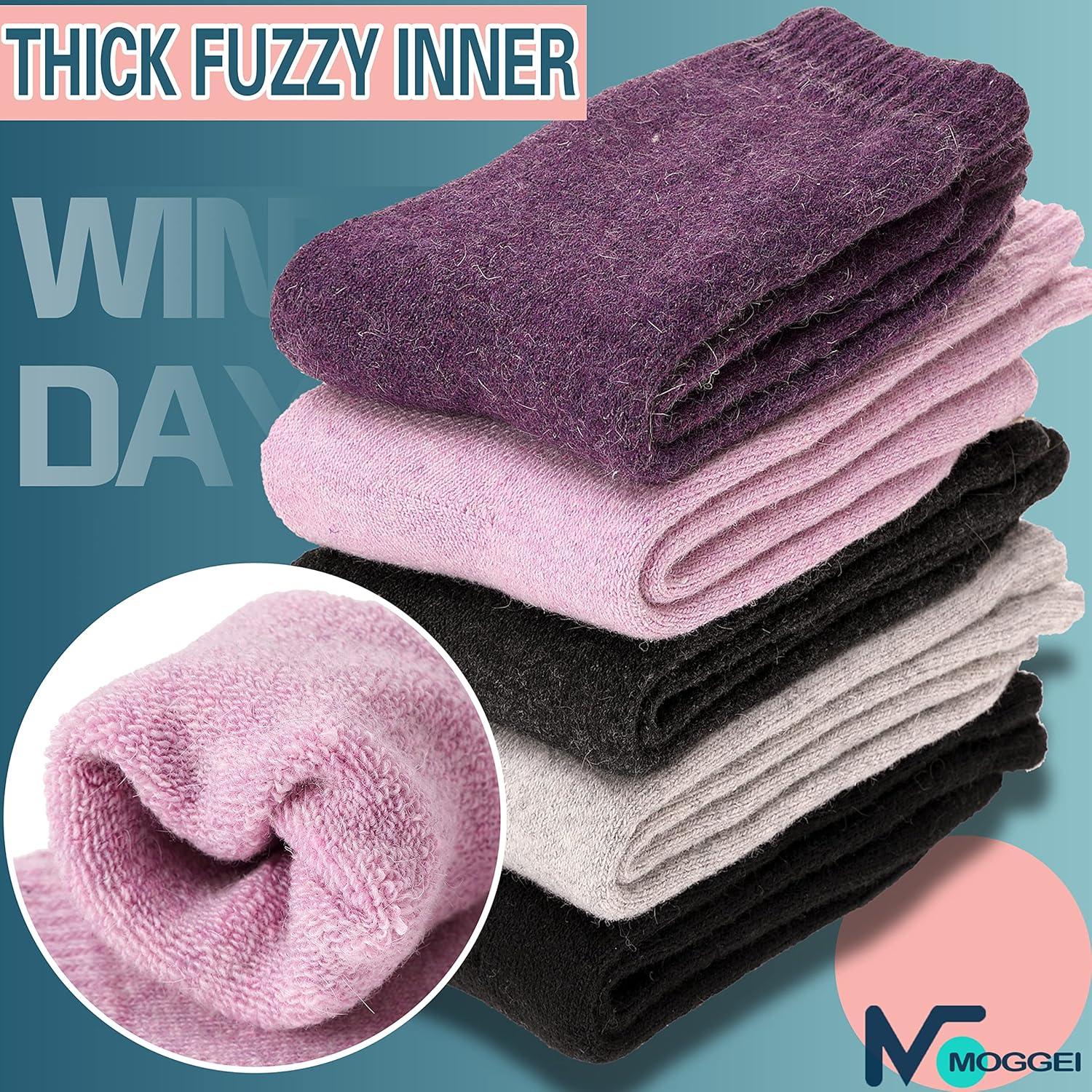 imageMOGGEI 5 Pairs Womens Merino Wool Socks Hiking Warm Winter Thick Thermal Crew Cozy Cabin Ladies Gift Comfy Boot Work SocksSolid Color a