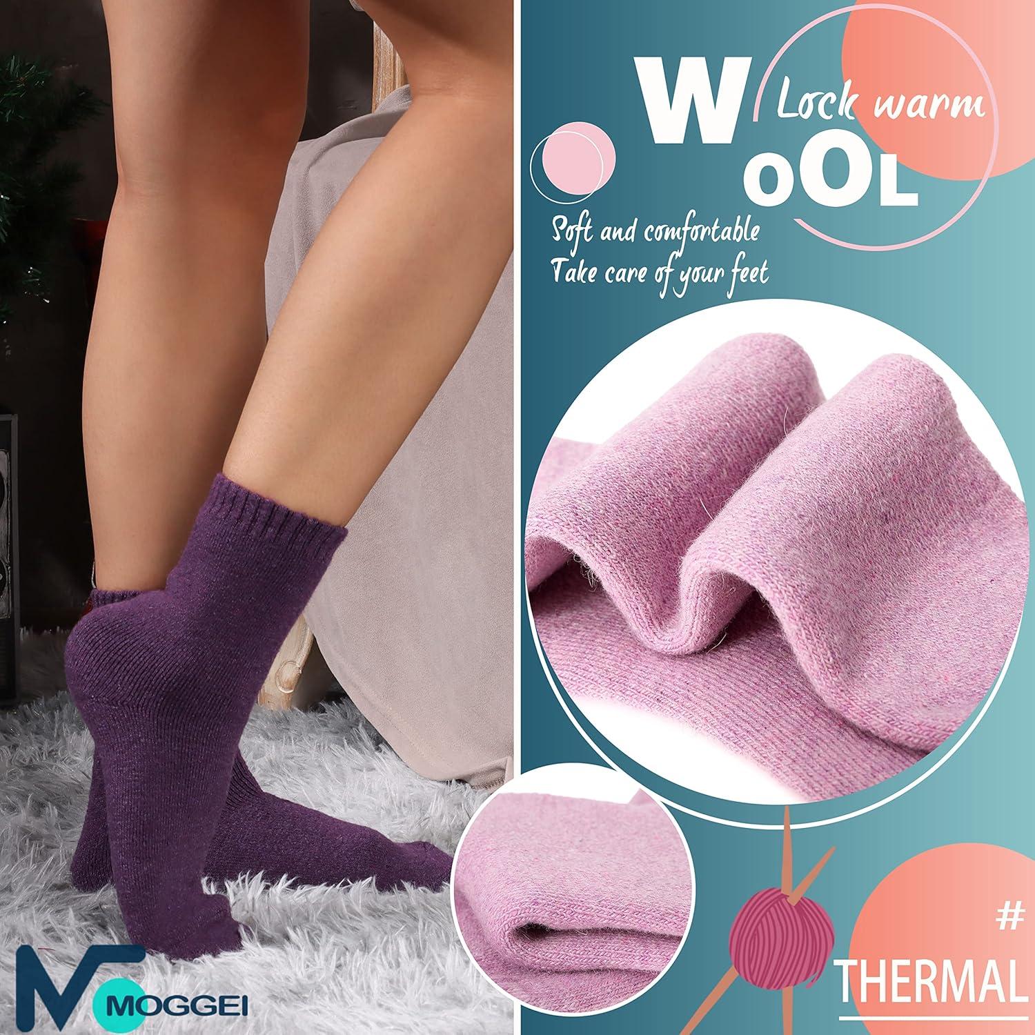 imageMOGGEI 5 Pairs Womens Merino Wool Socks Hiking Warm Winter Thick Thermal Crew Cozy Cabin Ladies Gift Comfy Boot Work SocksSolid Color a