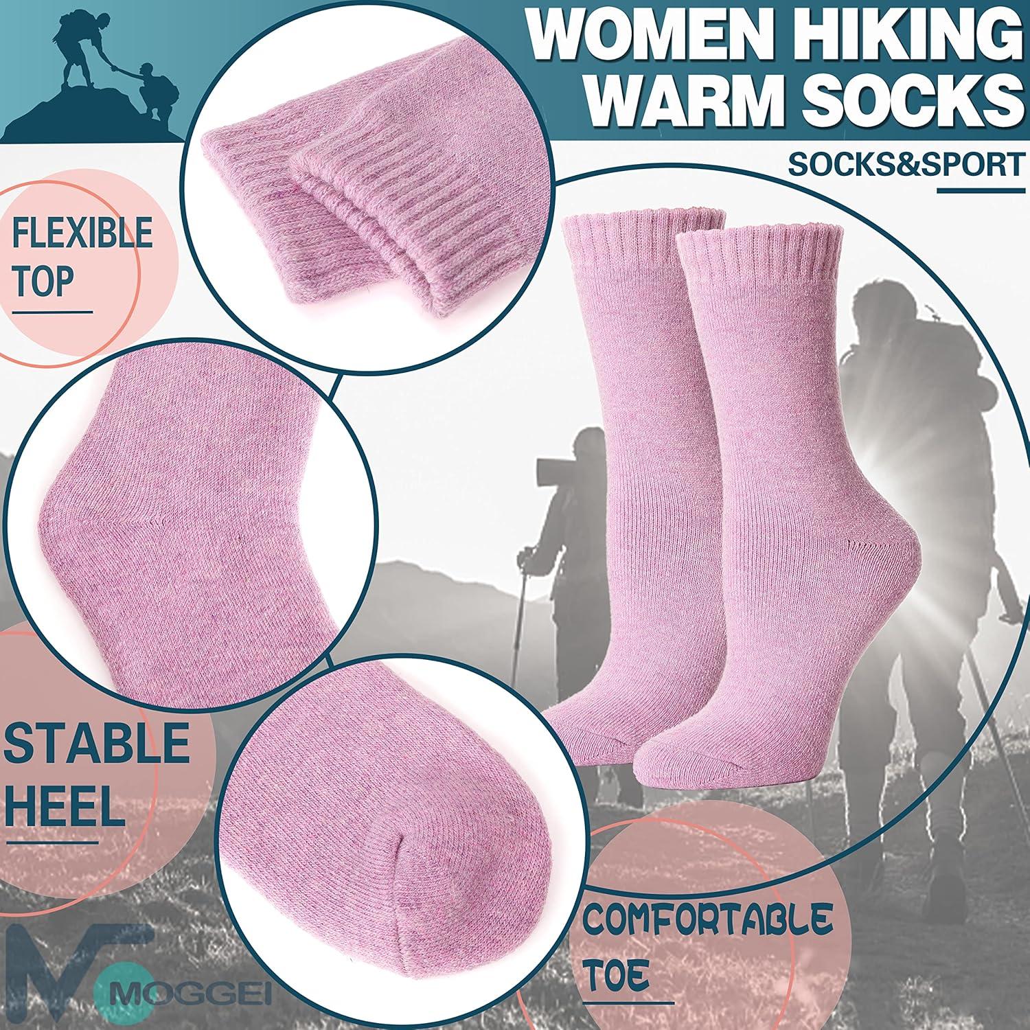 imageMOGGEI 5 Pairs Womens Merino Wool Socks Hiking Warm Winter Thick Thermal Crew Cozy Cabin Ladies Gift Comfy Boot Work SocksWarm Color C