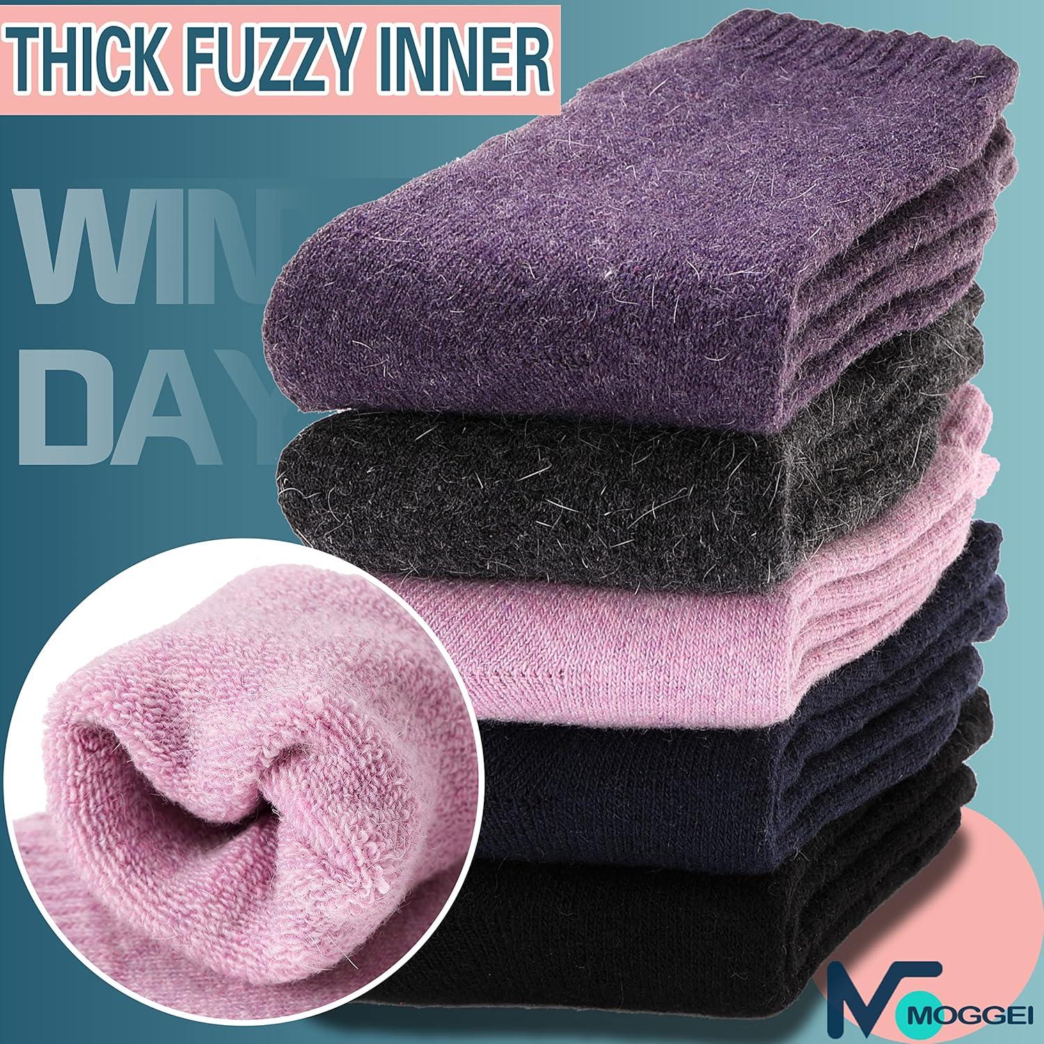 imageMOGGEI 5 Pairs Womens Merino Wool Socks Hiking Warm Winter Thick Thermal Crew Cozy Cabin Ladies Gift Comfy Boot Work SocksWarm Color C