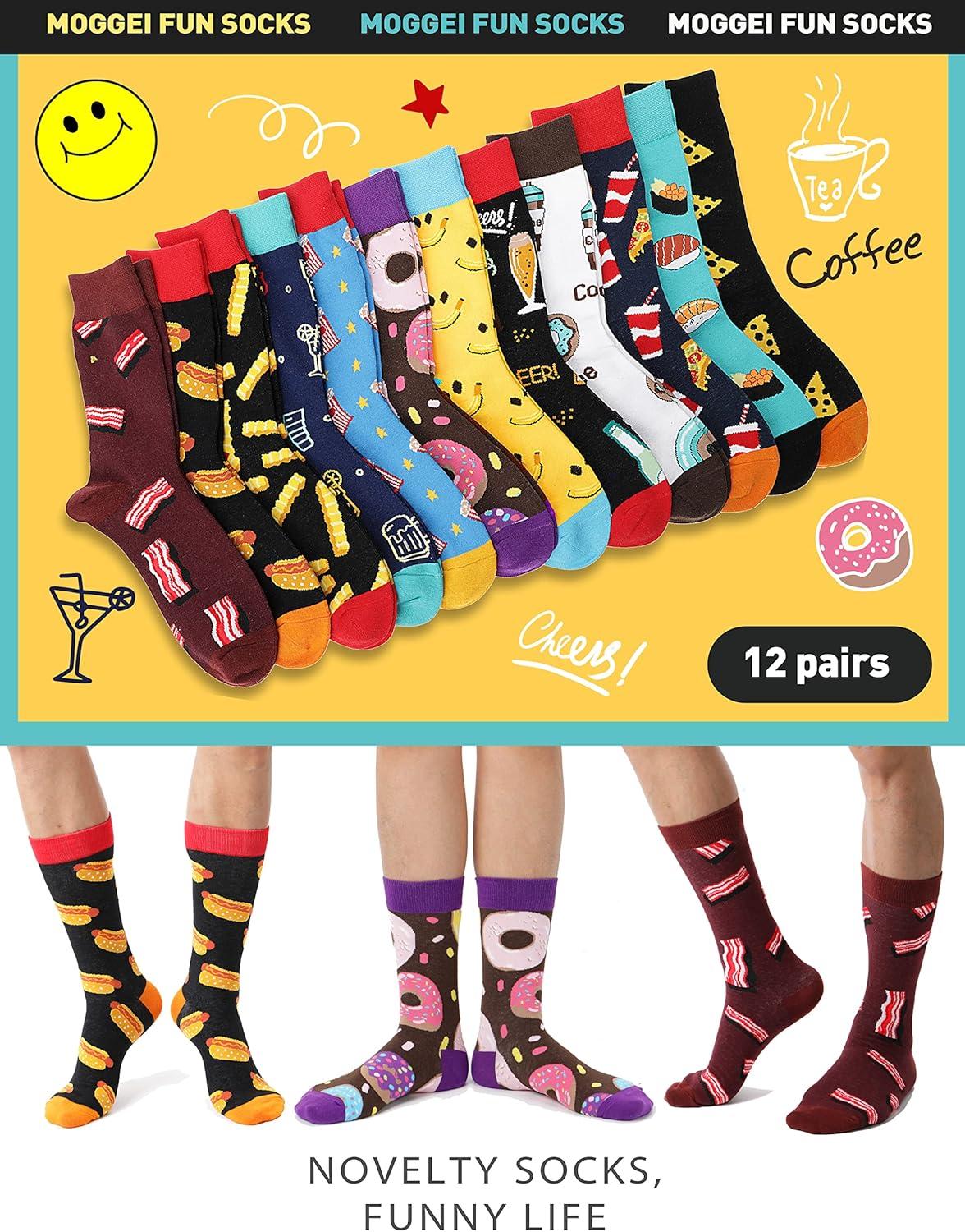 imageMOGGEI Funny Socks for Men Women Fun Cozy Crazy Novelty Fashion Breathable Printed Cotton Boot SocksFast Food A12 Pairs