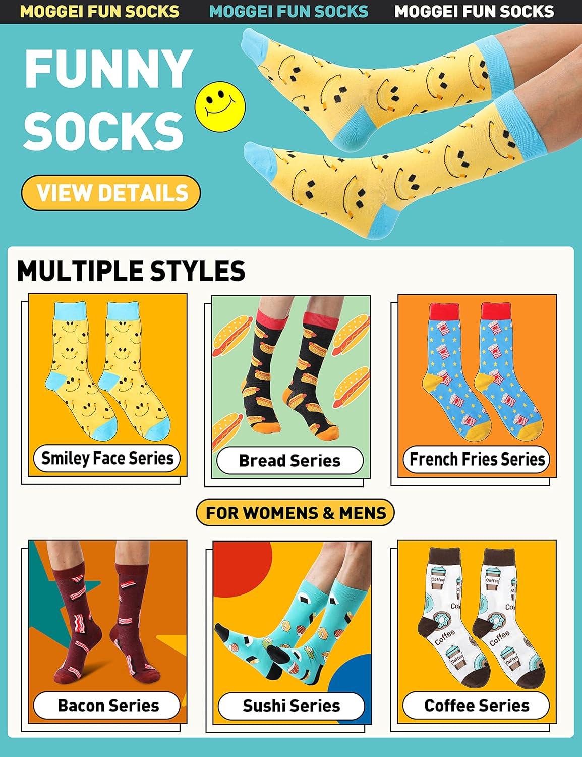 imageMOGGEI Funny Socks for Men Women Fun Cozy Crazy Novelty Fashion Breathable Printed Cotton Boot SocksFast Food A12 Pairs
