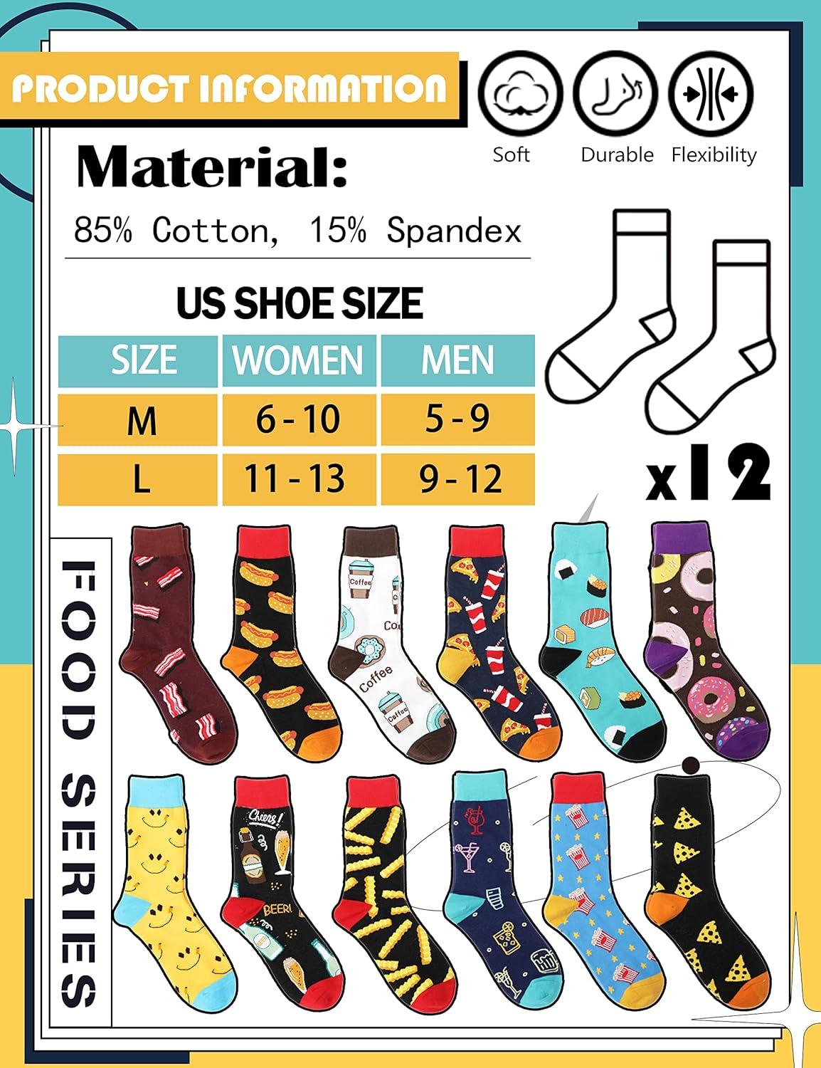 imageMOGGEI Funny Socks for Men Women Fun Cozy Crazy Novelty Fashion Breathable Printed Cotton Boot SocksFast Food A12 Pairs