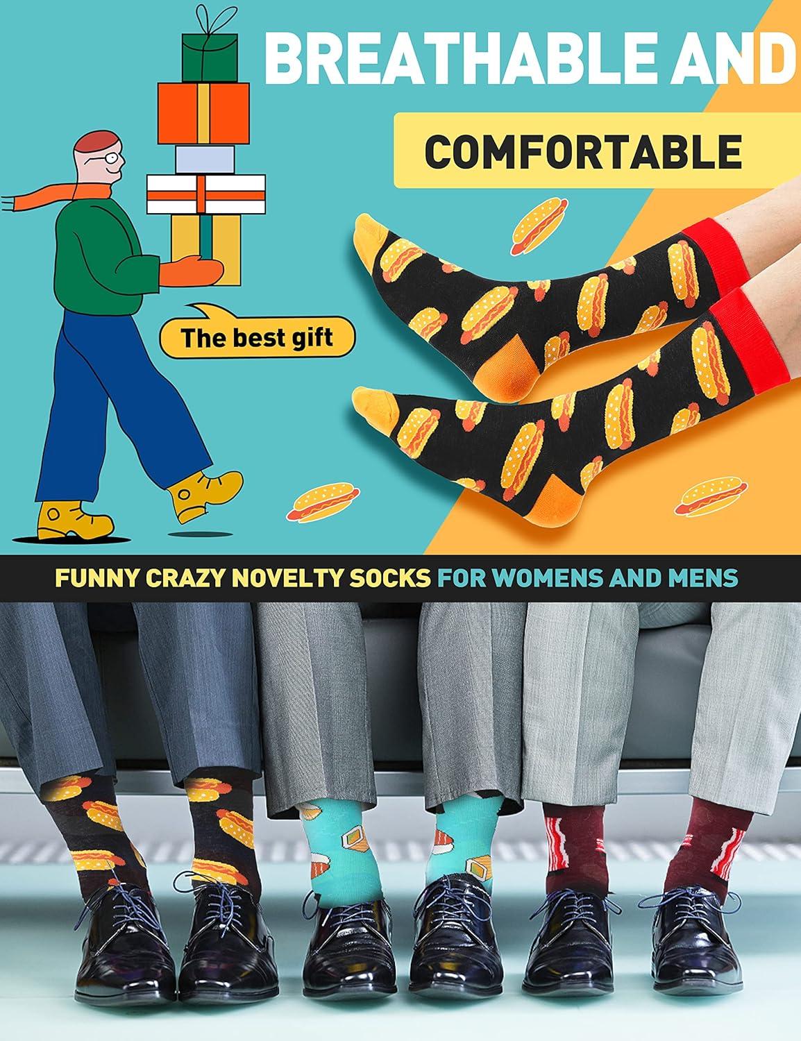 imageMOGGEI Funny Socks for Men Women Fun Cozy Crazy Novelty Fashion Breathable Printed Cotton Boot SocksFast Food A12 Pairs