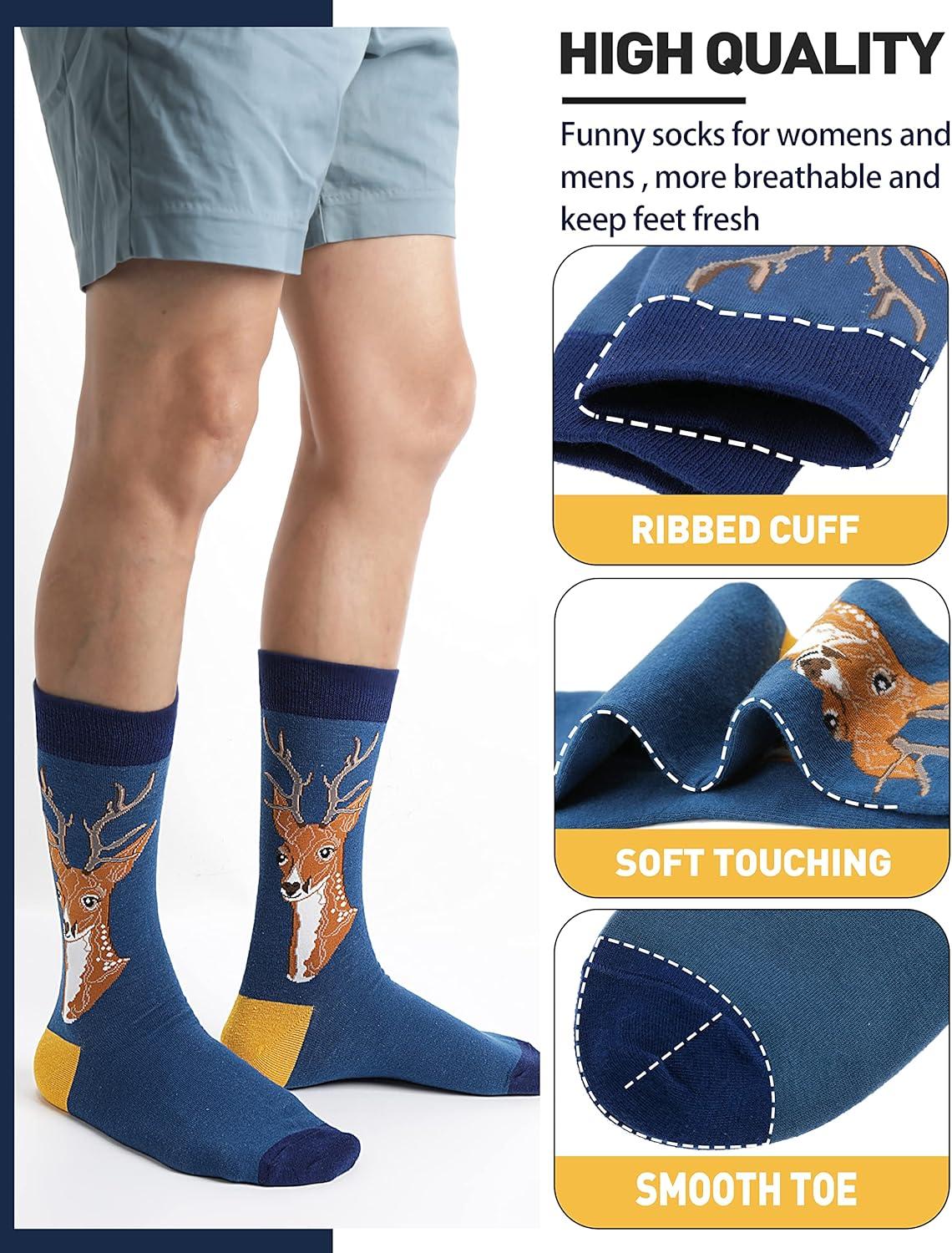 imageMOGGEI Funny Socks for Men Women Fun Cozy Crazy Novelty Fashion Cotton Boot Breathable Printed 6 PairsAnimal Pattern B6 Pairs