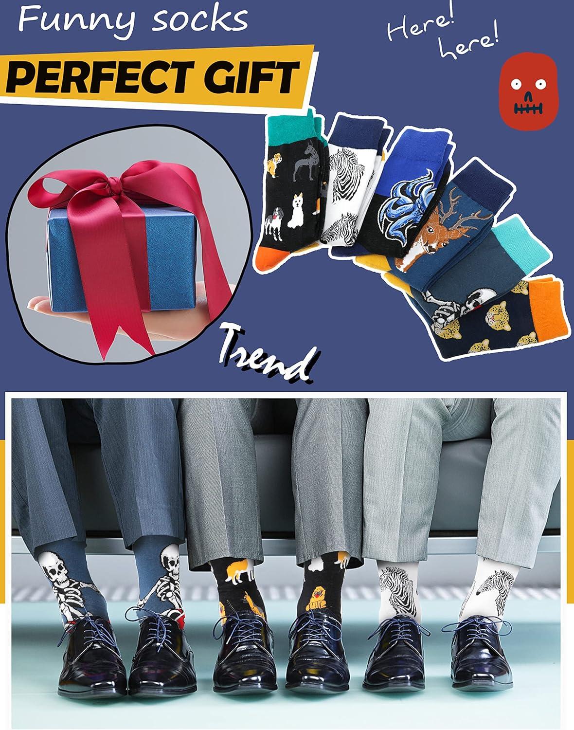 imageMOGGEI Funny Socks for Men Women Fun Cozy Crazy Novelty Fashion Cotton Boot Breathable Printed 6 PairsAnimal Pattern B6 Pairs