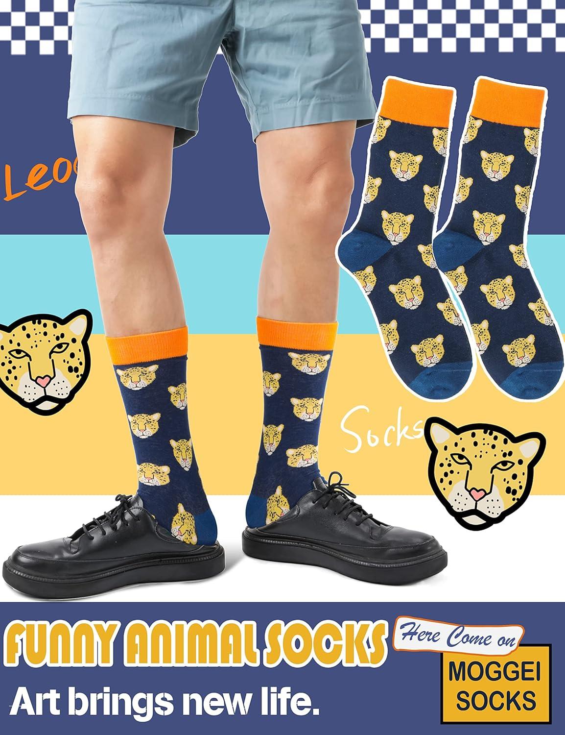 imageMOGGEI Funny Socks for Men Women Fun Cozy Crazy Novelty Fashion Cotton Boot Breathable Printed 6 PairsAnimal Pattern B6 Pairs