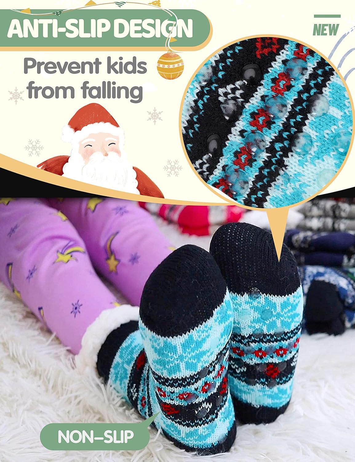 imageMOGGEI Girls Slipper Fuzzy Socks Kids Boys Fluffy Fleece Lined Warm Plush Sherpa Winter Child Home SocksBlue