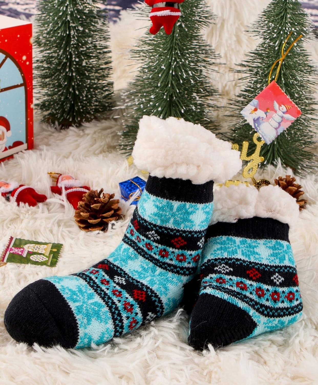 imageMOGGEI Girls Slipper Fuzzy Socks Kids Boys Fluffy Fleece Lined Warm Plush Sherpa Winter Child Home SocksBlue