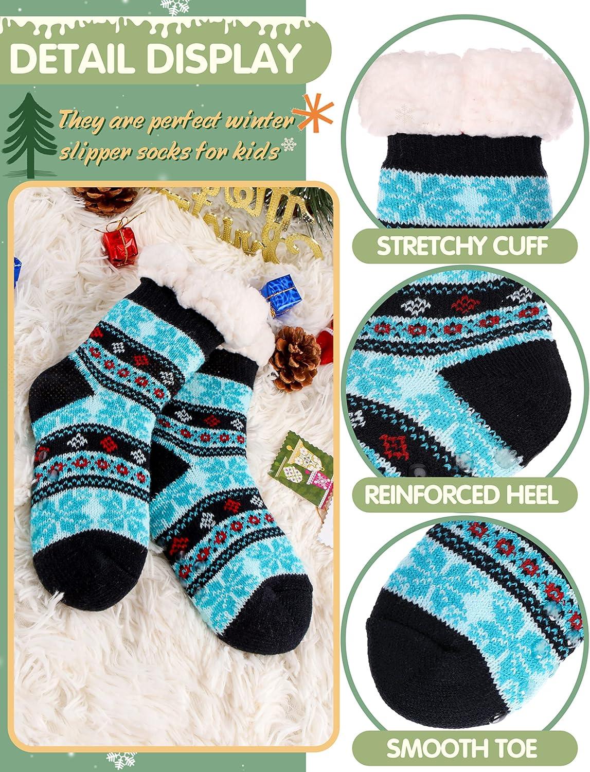 imageMOGGEI Girls Slipper Fuzzy Socks Kids Boys Fluffy Fleece Lined Warm Plush Sherpa Winter Child Home SocksBlue