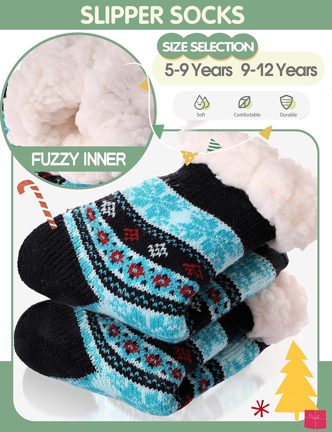 imageMOGGEI Girls Slipper Fuzzy Socks Kids Boys Fluffy Fleece Lined Warm Plush Sherpa Winter Child Home SocksBlue