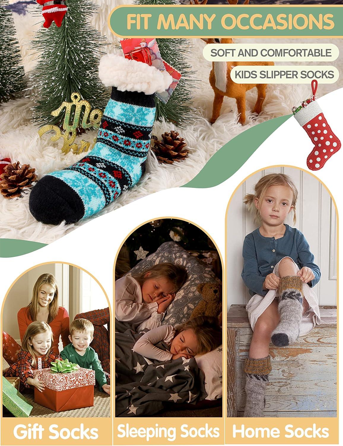 imageMOGGEI Girls Slipper Fuzzy Socks Kids Boys Fluffy Fleece Lined Warm Plush Sherpa Winter Child Home SocksBlue