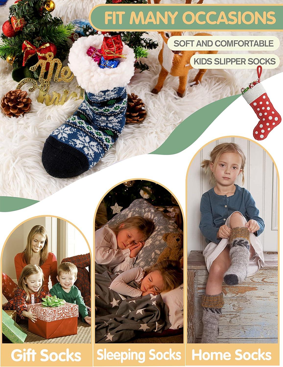 imageMOGGEI Girls Slipper Fuzzy Socks Kids Boys Fluffy Fleece Lined Warm Plush Sherpa Winter Child Home SocksBlue a