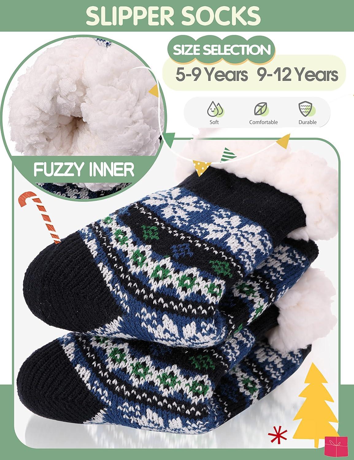 imageMOGGEI Girls Slipper Fuzzy Socks Kids Boys Fluffy Fleece Lined Warm Plush Sherpa Winter Child Home SocksBlue a