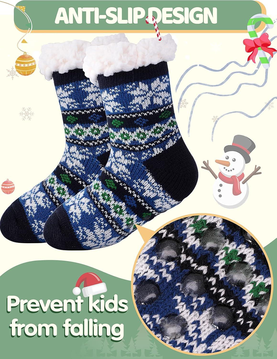 imageMOGGEI Girls Slipper Fuzzy Socks Kids Boys Fluffy Fleece Lined Warm Plush Sherpa Winter Child Home SocksBlue a