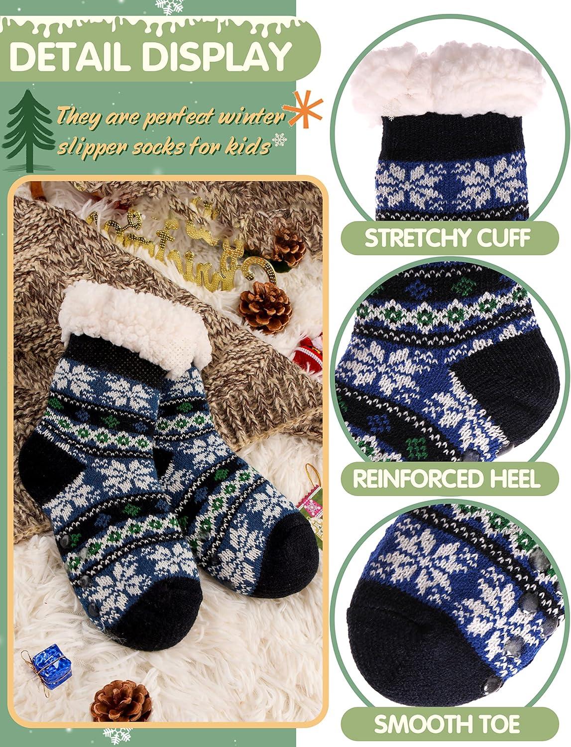 imageMOGGEI Girls Slipper Fuzzy Socks Kids Boys Fluffy Fleece Lined Warm Plush Sherpa Winter Child Home SocksBlue a