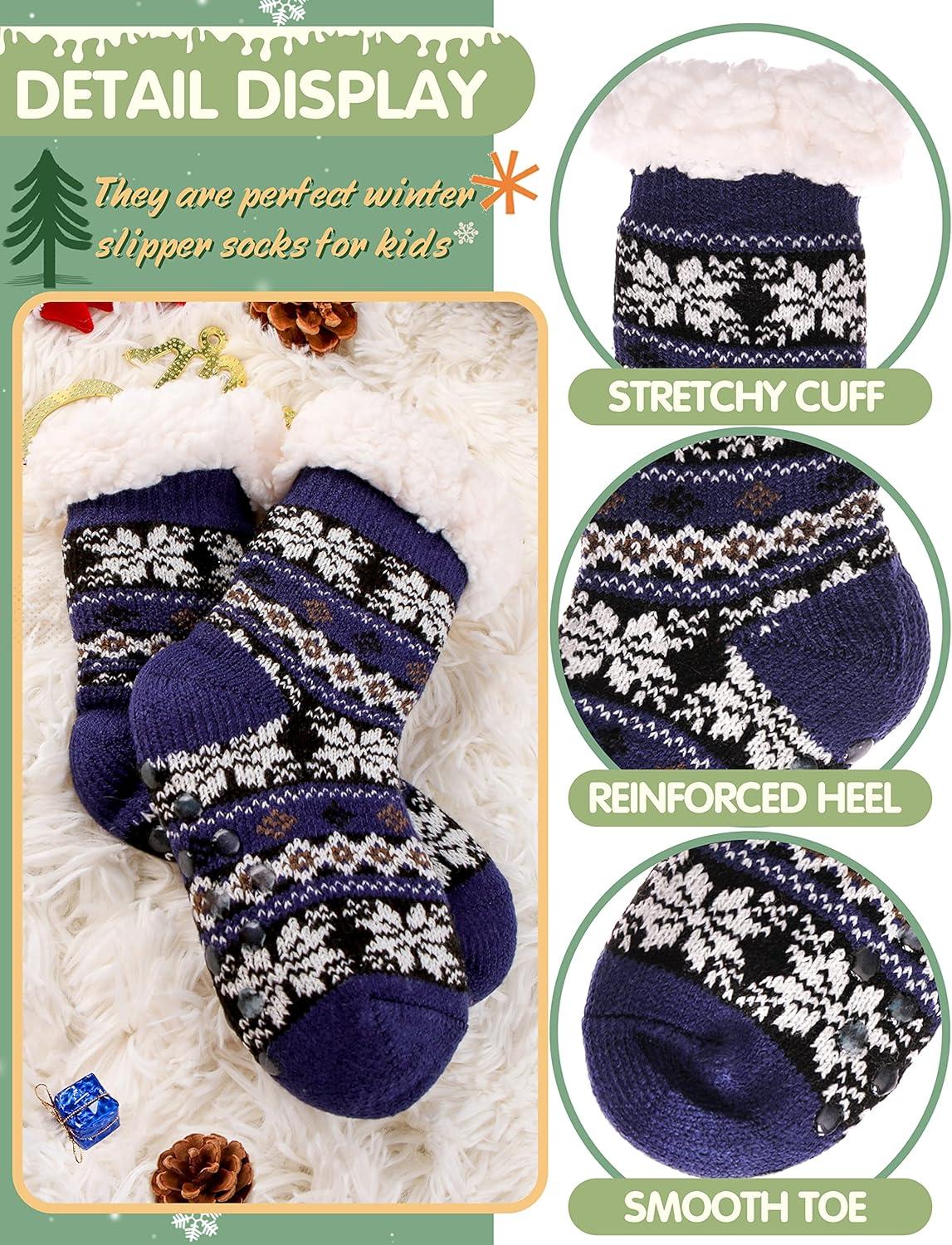 imageMOGGEI Girls Slipper Fuzzy Socks Kids Boys Fluffy Fleece Lined Warm Plush Sherpa Winter Child Home SocksDark Blue a