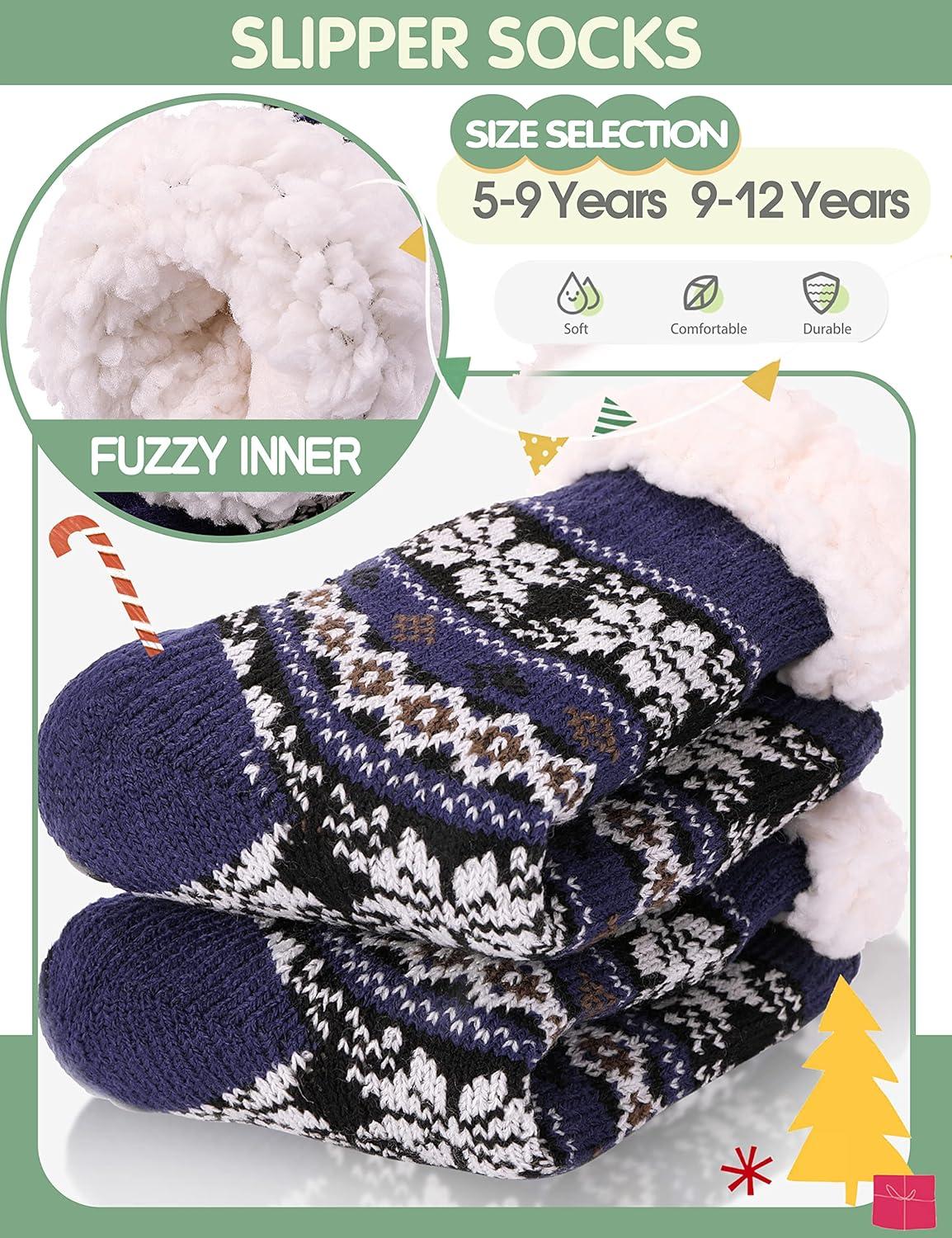 imageMOGGEI Girls Slipper Fuzzy Socks Kids Boys Fluffy Fleece Lined Warm Plush Sherpa Winter Child Home SocksDark Blue a
