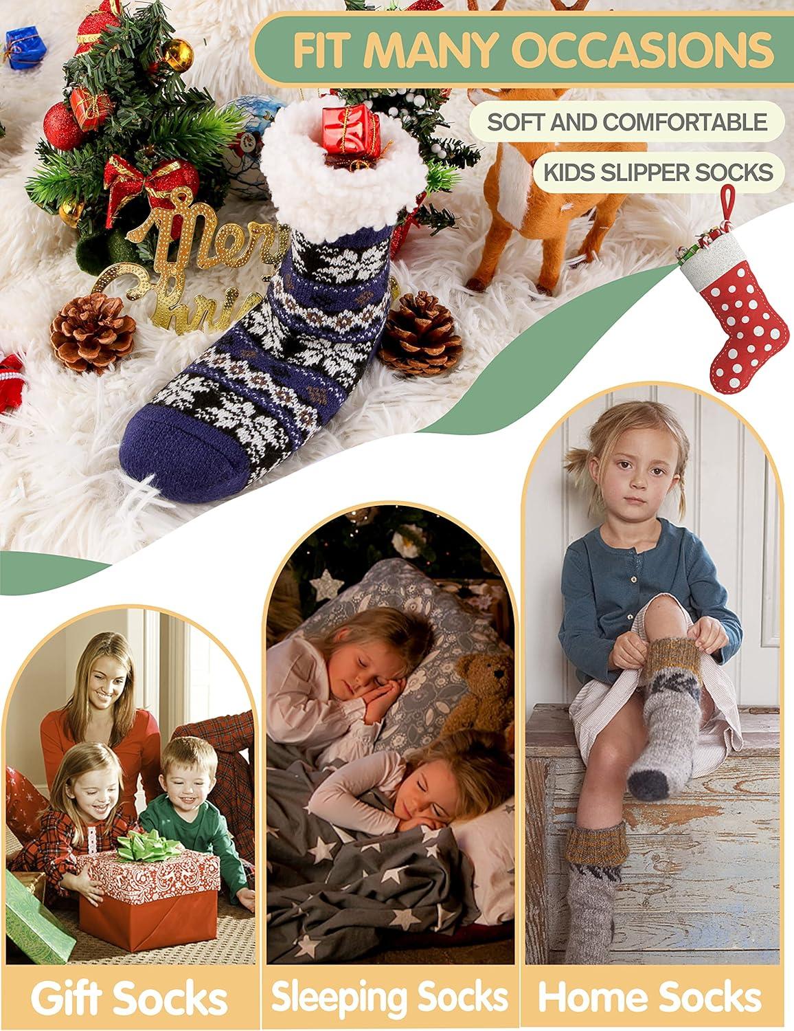 imageMOGGEI Girls Slipper Fuzzy Socks Kids Boys Fluffy Fleece Lined Warm Plush Sherpa Winter Child Home SocksDark Blue a