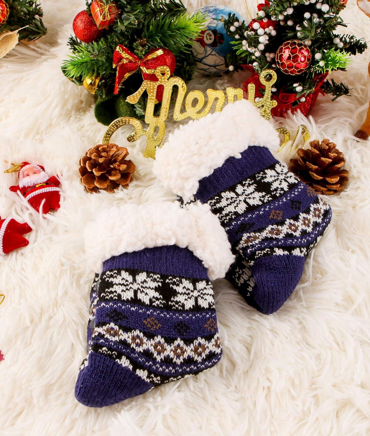 imageMOGGEI Girls Slipper Fuzzy Socks Kids Boys Fluffy Fleece Lined Warm Plush Sherpa Winter Child Home SocksDark Blue a