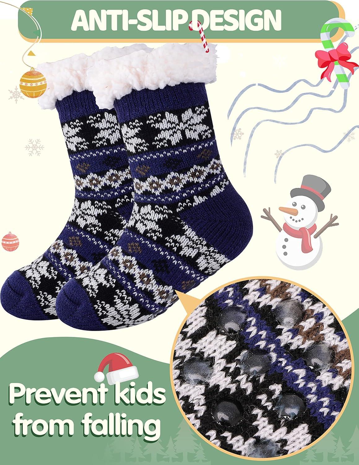 imageMOGGEI Girls Slipper Fuzzy Socks Kids Boys Fluffy Fleece Lined Warm Plush Sherpa Winter Child Home SocksDark Blue a