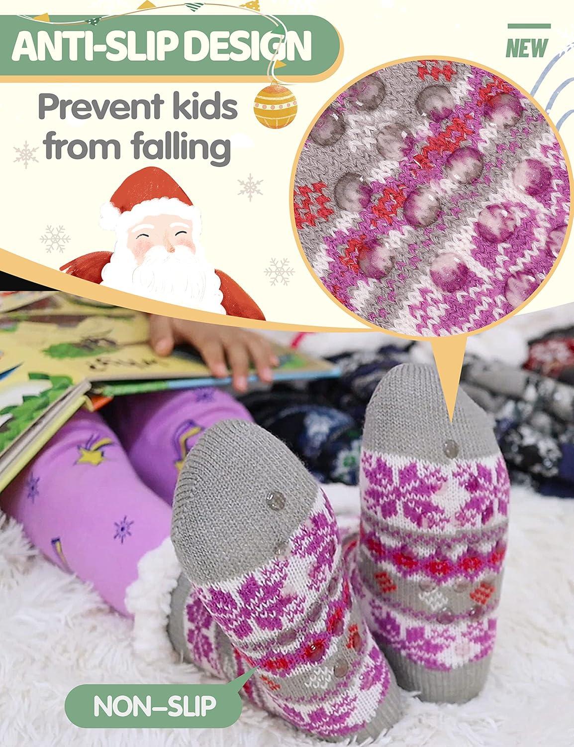 imageMOGGEI Girls Slipper Fuzzy Socks Kids Boys Fluffy Fleece Lined Warm Plush Sherpa Winter Child Home SocksGrey