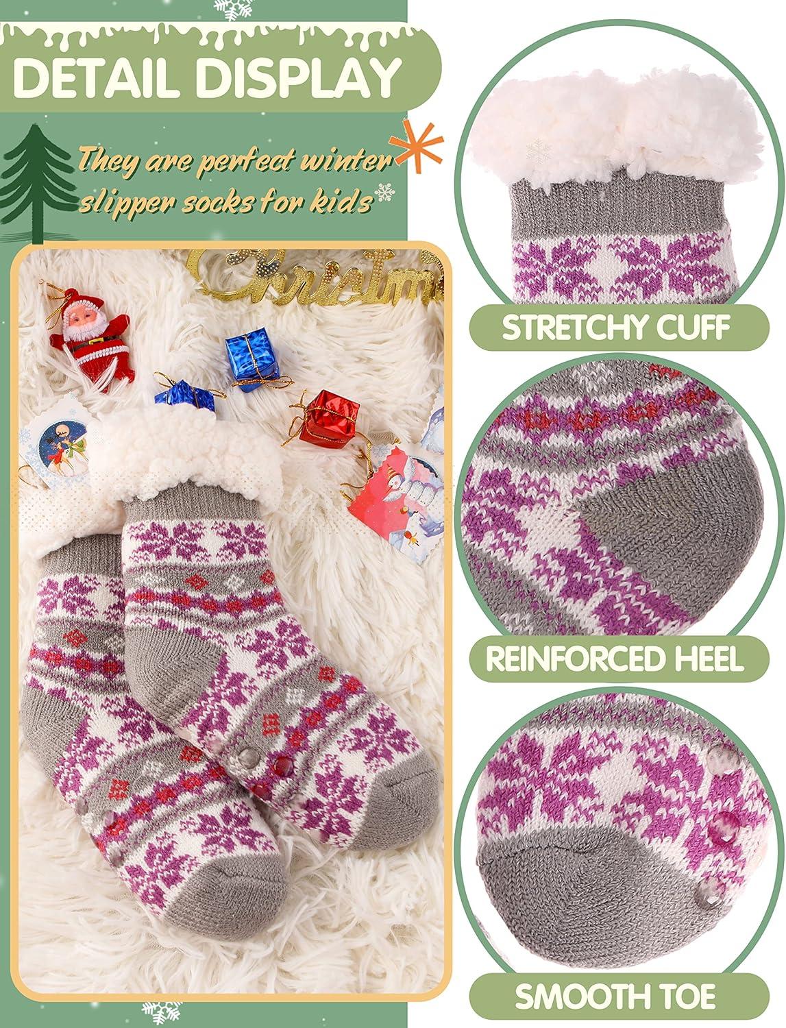 imageMOGGEI Girls Slipper Fuzzy Socks Kids Boys Fluffy Fleece Lined Warm Plush Sherpa Winter Child Home SocksGrey