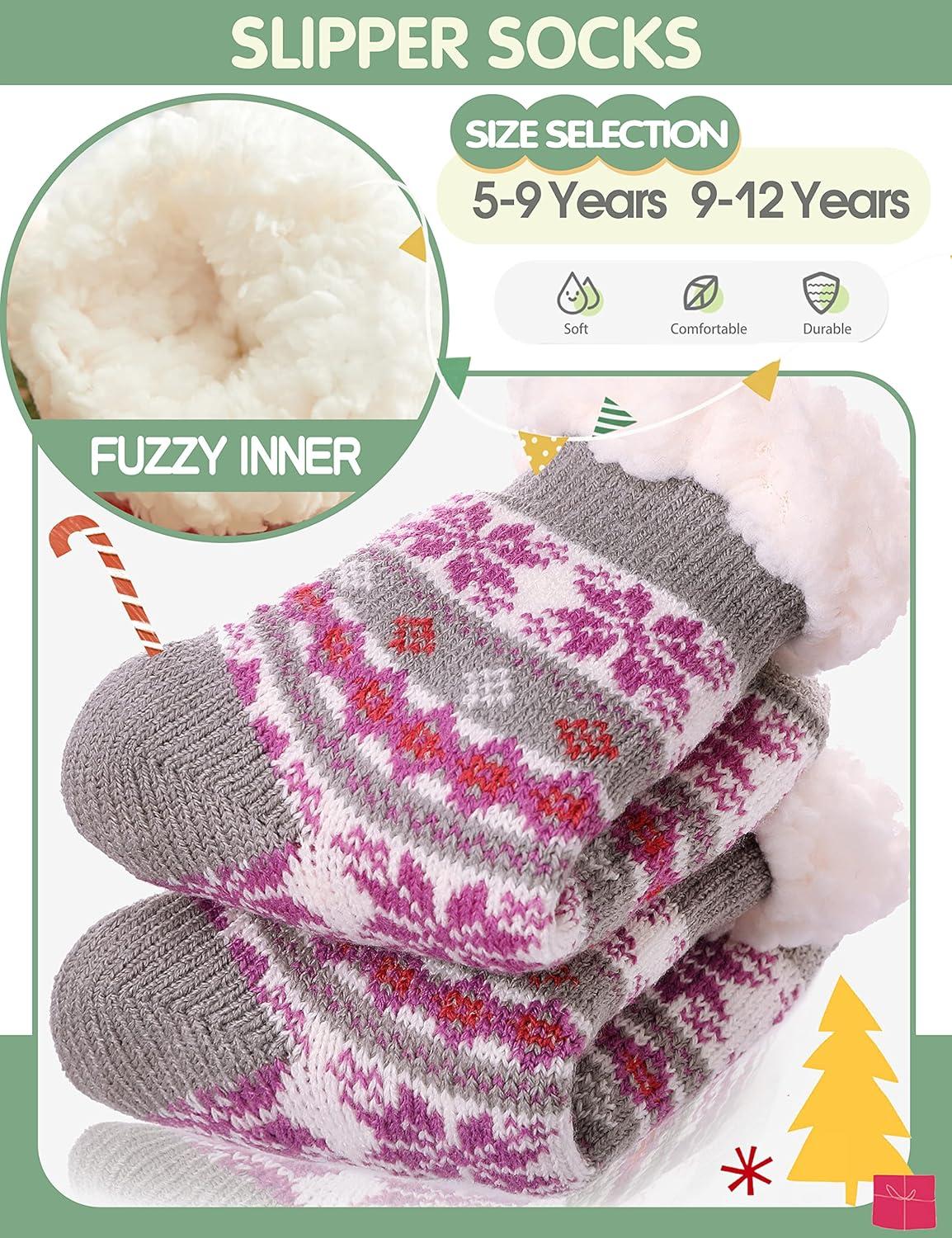 imageMOGGEI Girls Slipper Fuzzy Socks Kids Boys Fluffy Fleece Lined Warm Plush Sherpa Winter Child Home SocksGrey